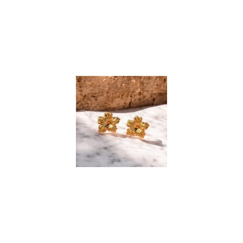 Aretes dorados acero inoxidable flor