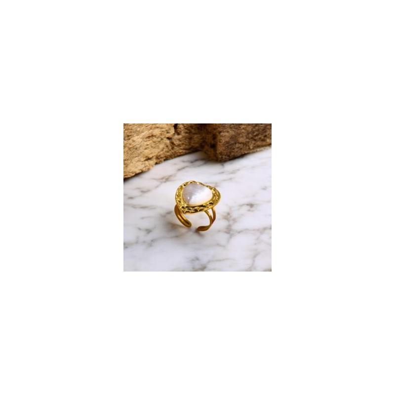 Anillo ajustable dorado acero inoxidable corazon blanco