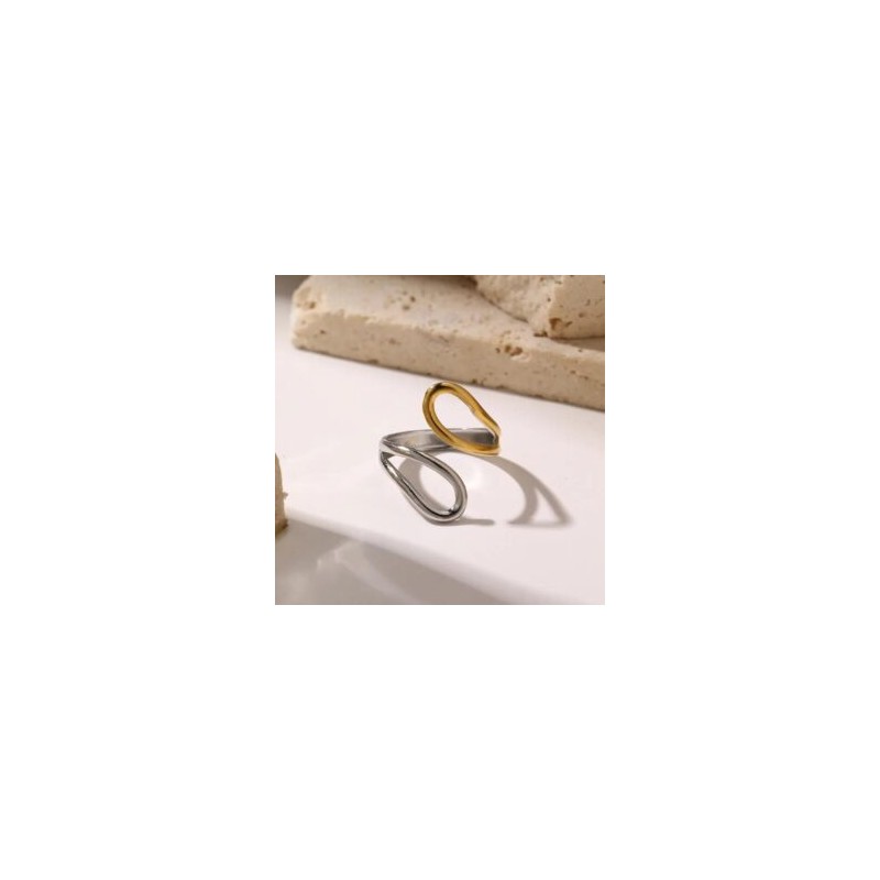 Anillo ajustable acero inoxidable retro 2 tonos