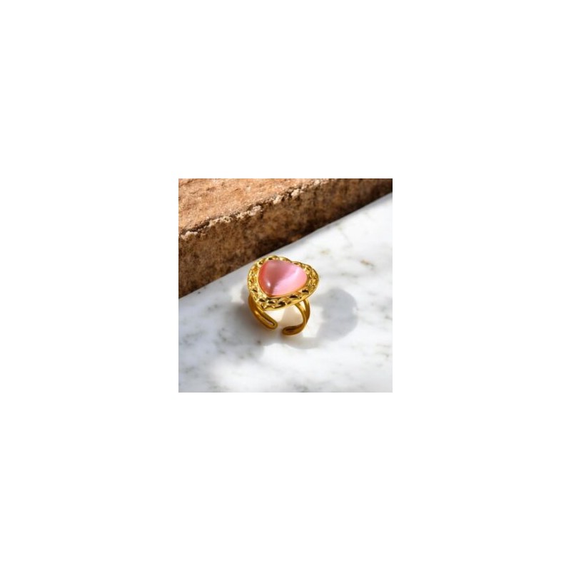 Anillo ajustable dorado acero inoxidable corazon rosa