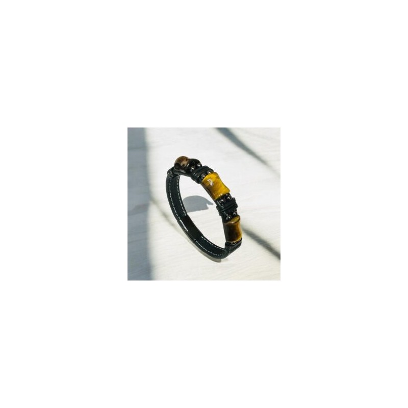 Pulsera caballero bloques acero inoxidable y piedra natural café