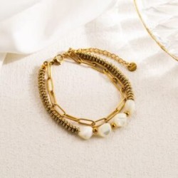 Pulsera dorada acero inoxidable perlas