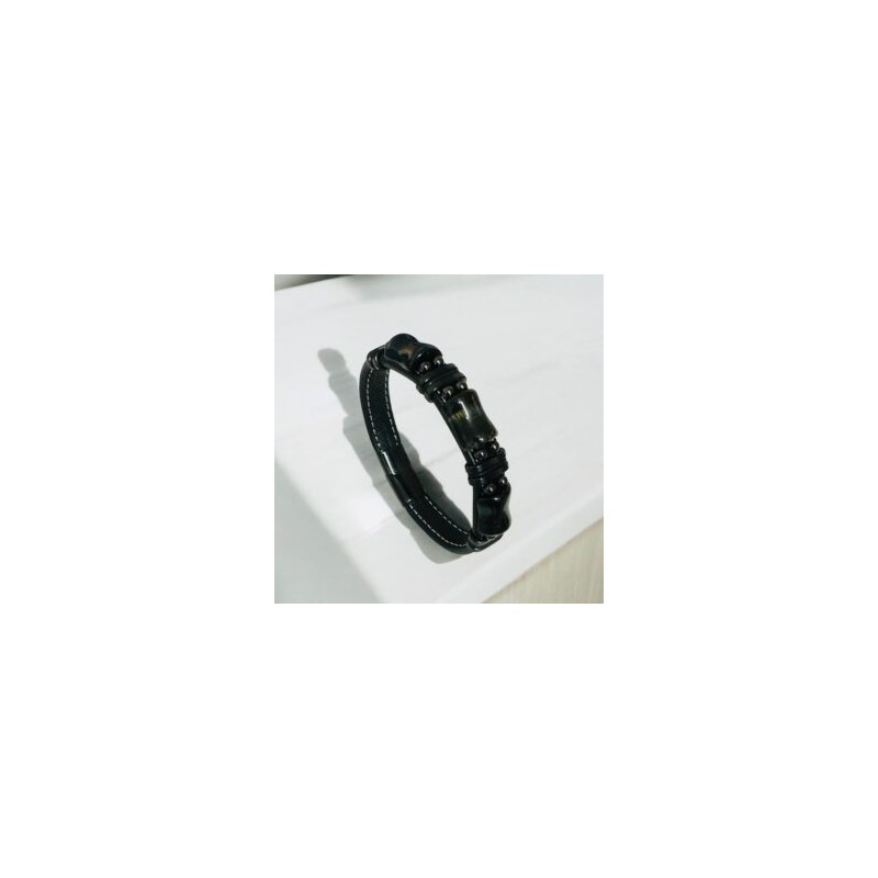 Pulsera caballero bloques acero inoxidable y piedra natural negra