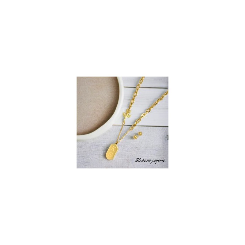 Conjunto dorado acero inoxidable flor