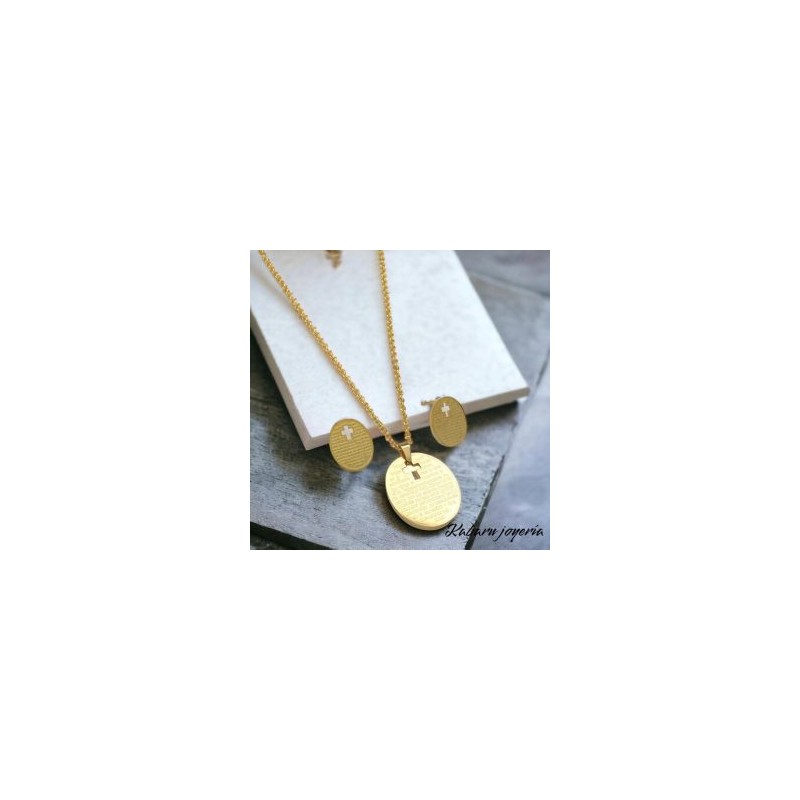 Conjunto dorado acero inoxidable padre nuestro