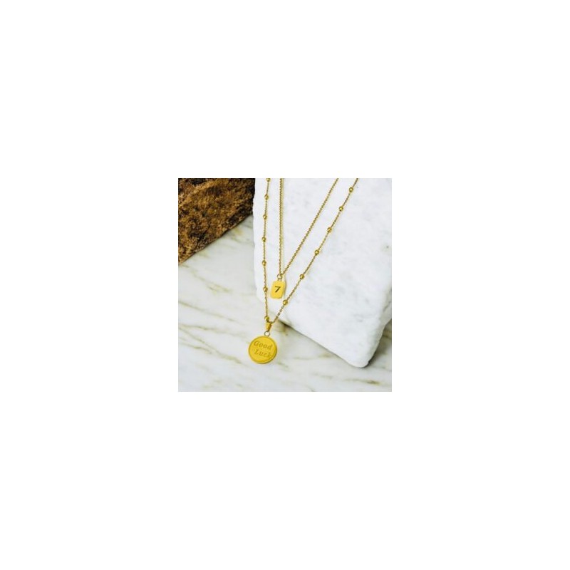Collar dorado 2 lienzos acero inoxidable placa circular 7