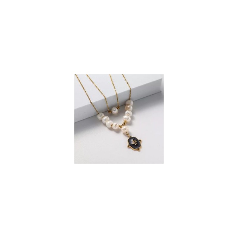Collar 2 lienzos acero inoxidable perla dije serpiente