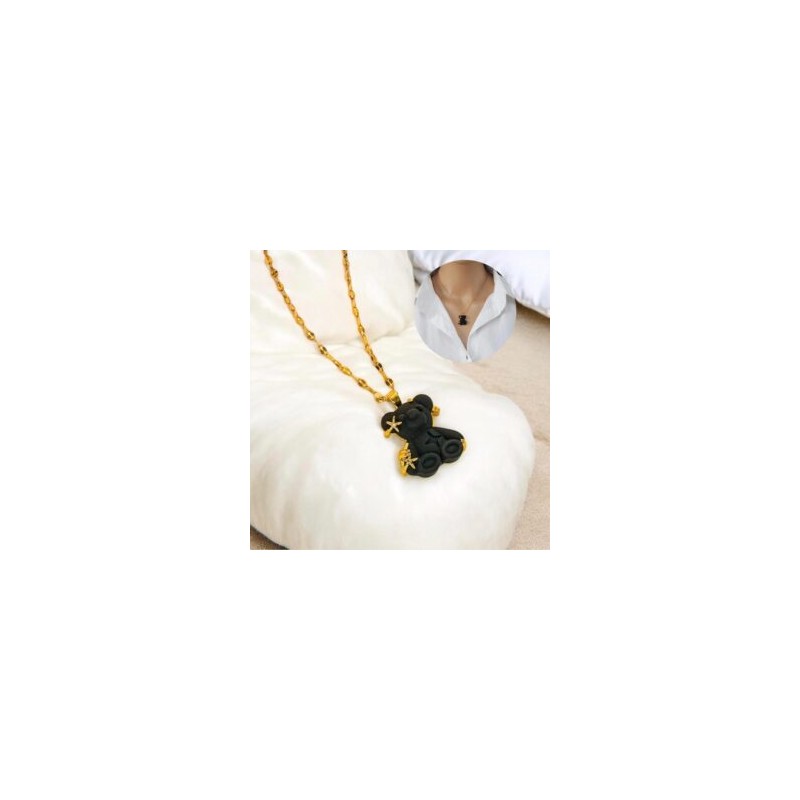 Collar dorado acero inoxidable osito negro