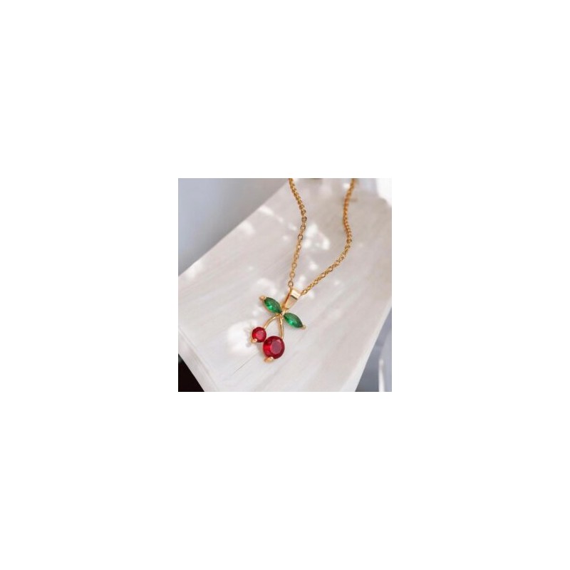 Collar dorado acero inoxidable  cerezas