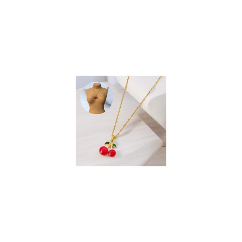 Collar dorado acero inoxidable cerezas