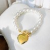 Pulsera dorada acero inoxidable perlas corazon