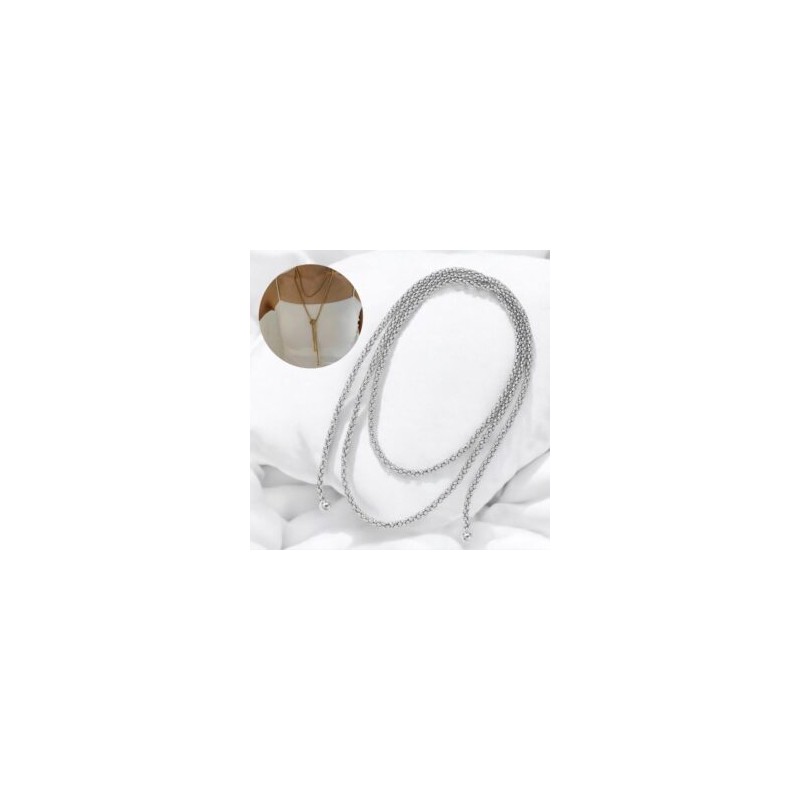 Collar color plata largo acero inoxidable