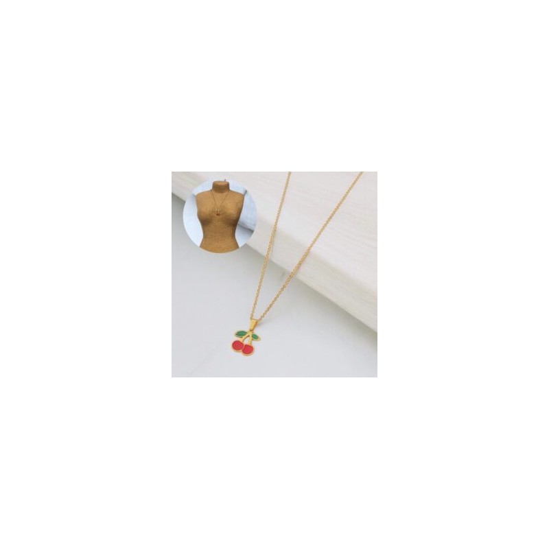 Collar dorado acero inoxidable cereza