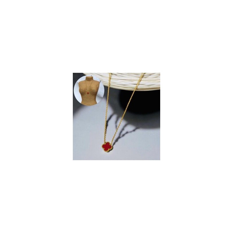 Collar dorado acero inoxidable trebol rojo