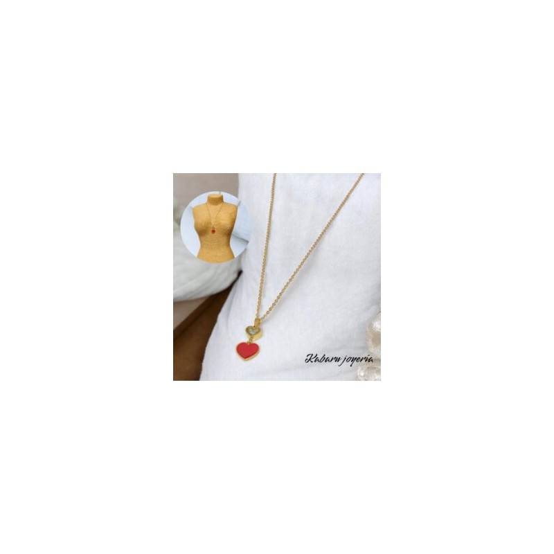 Collar dorado acero inoxidable corazon rojo