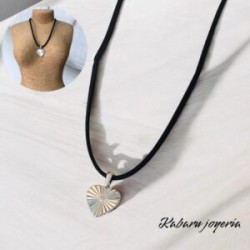 Chocker negro dije acero inoxidable corazon plata