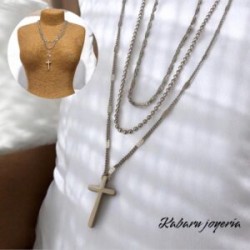 Collar color plata acero inoxidable 3 lienzos cruz
