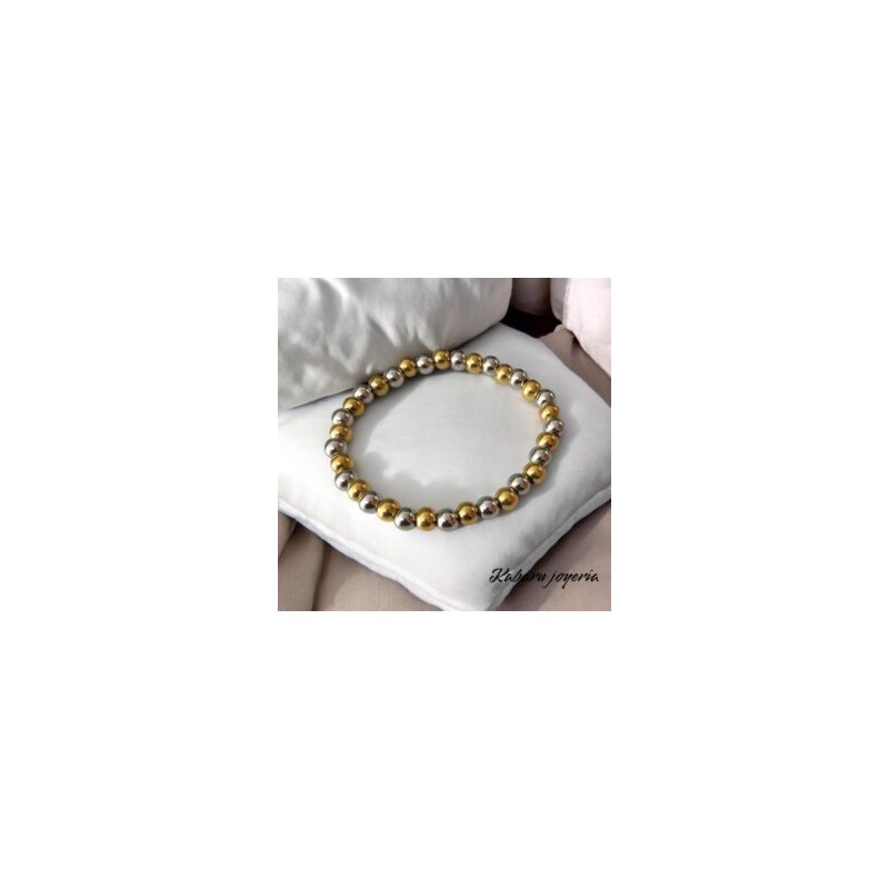 Pulsera de bolas acero inoxidable 2 tonos