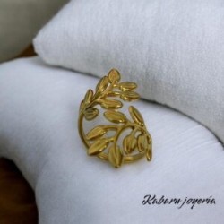 Anillo ajustable dorado acero inoxidable hojas