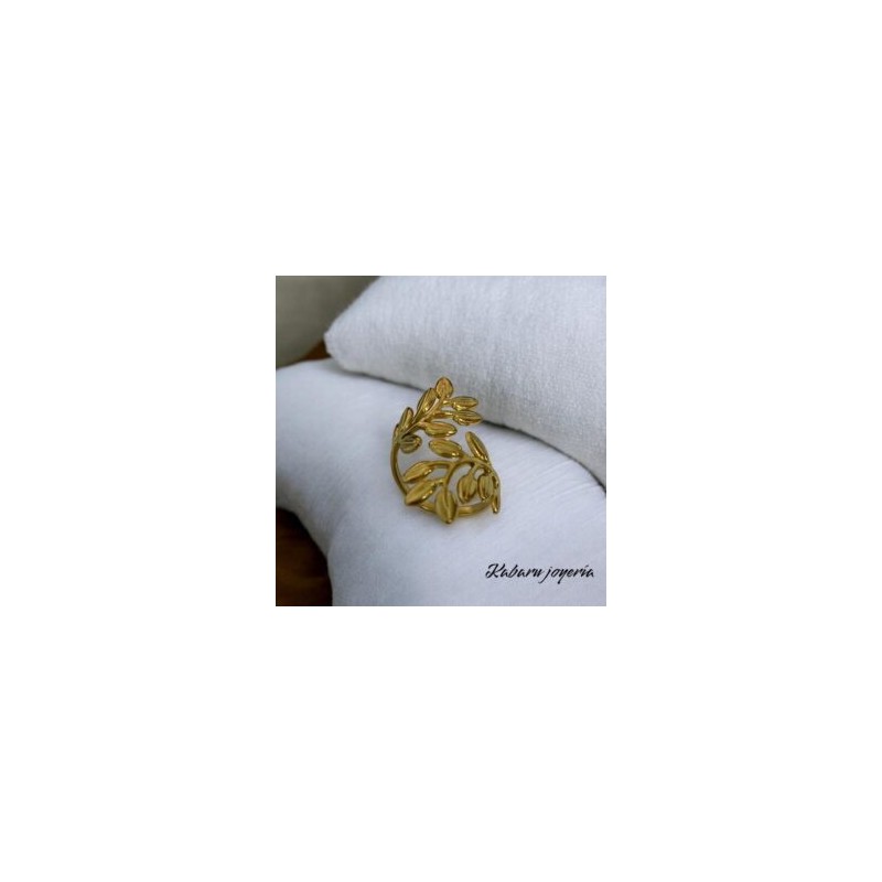 Anillo ajustable dorado acero inoxidable hojas