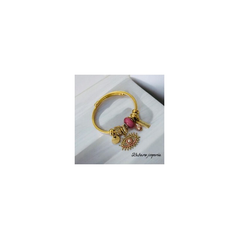 Pulsera charms acero inoxidable ojo turco rojo