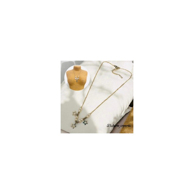 Collar color plata acero inoxidable perlas dijes estrellas