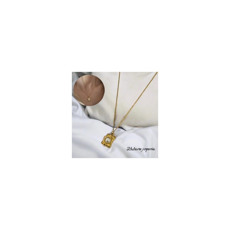 Collar dorado acero inoxidable perla