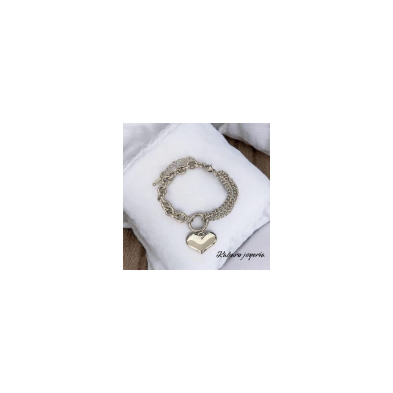 Pulsera color plata acero inoxidable corazon