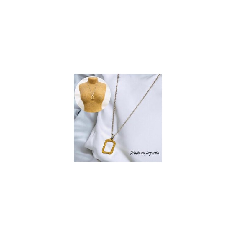 Collar color plata acero inoxidable cuadro dorado