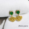 Pendientes dorados acero inoxidable corazon piedra verde