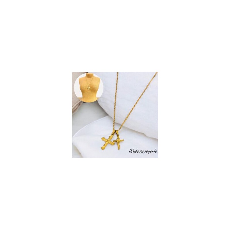 Collar dorado acero inoxidable dijes cruces