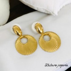 Aretes dorados acero inoxidable retro circular