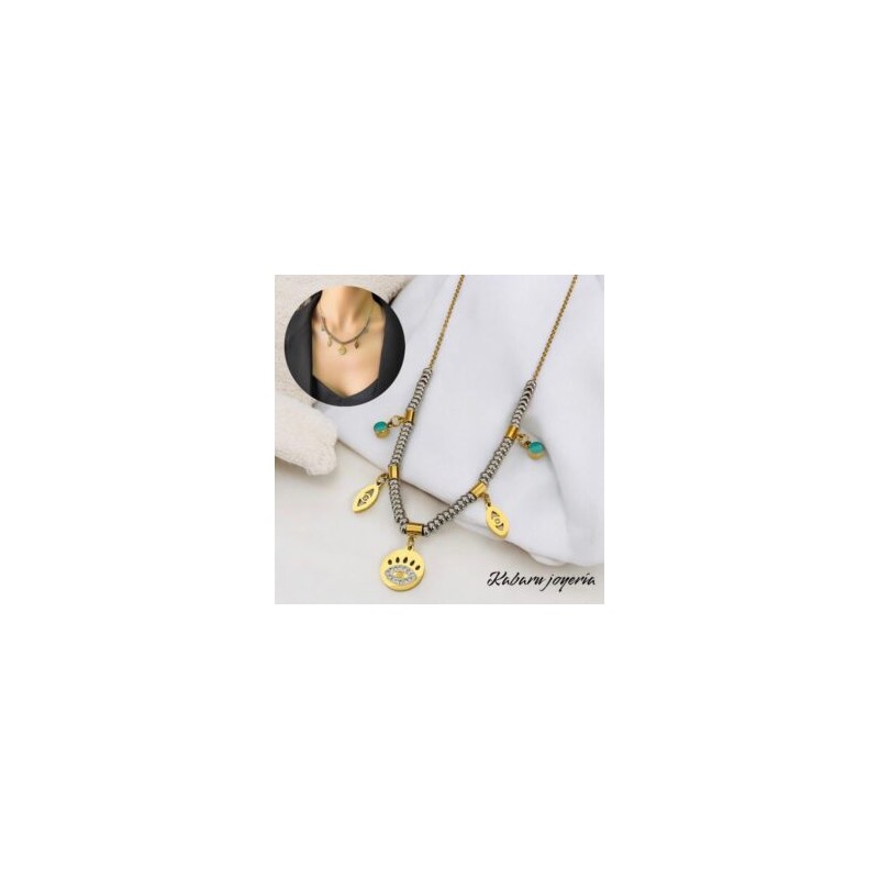 Collar 2 tonos acero inoxidable dijes colgantes