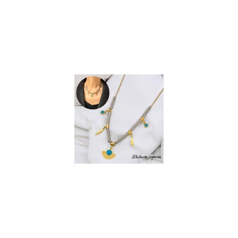 Collar 2 tonos acero inoxidable dijes colgantes