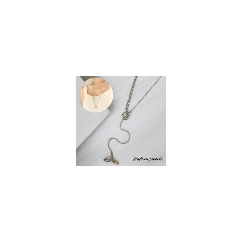 Collar largo color plata acero inoxidable