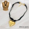 Chocker negro corazon dorado acero inoxidable