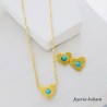 Conjunto dorado acero inoxidable corazon piedra verde