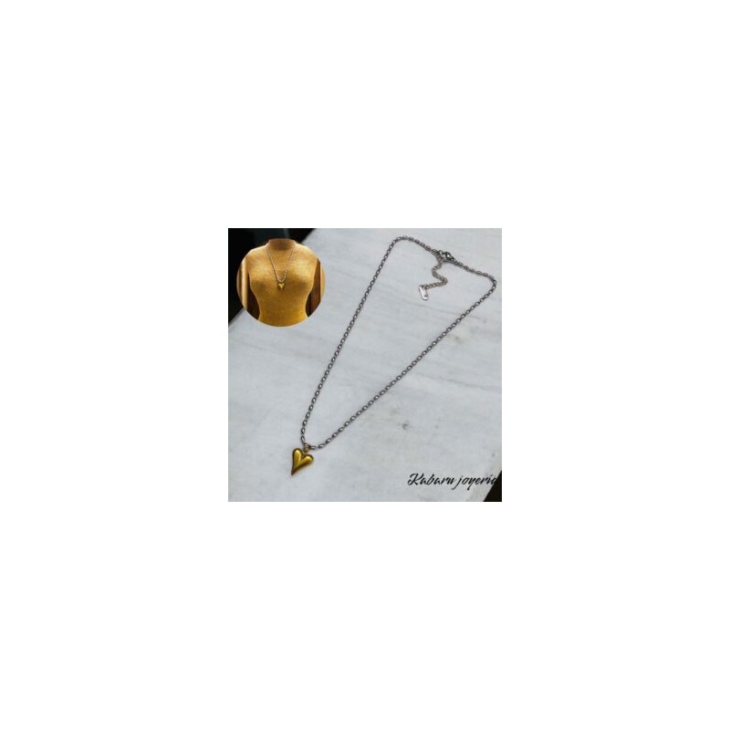 Collar color plata acero inoxidable corazon dorado