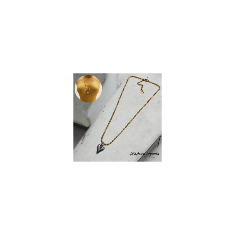Collar dorado acero inoxidable corazon plata