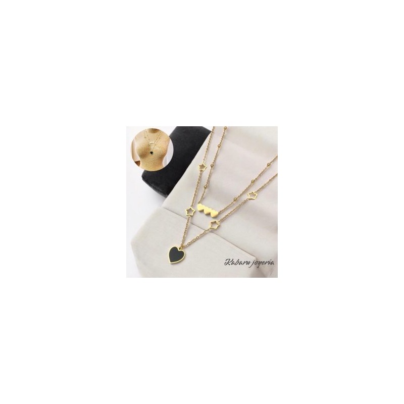Collar 2 lienzos acero inoxidable corazones