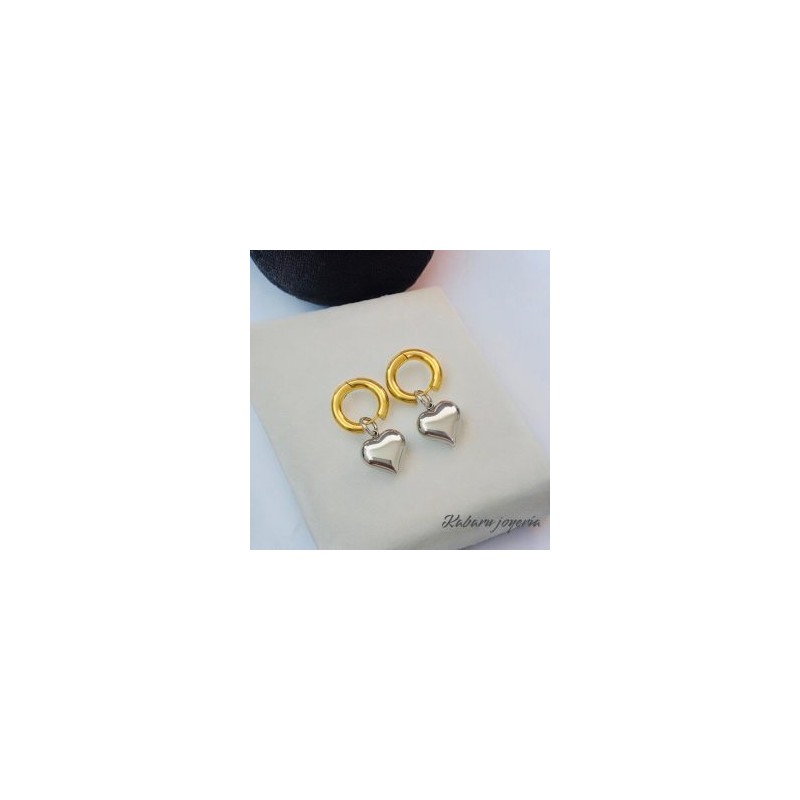 Aretes 2 tonos acero inoxidable corazon