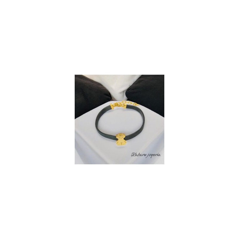 Pulsera color negra acero inoxidable ositos tous