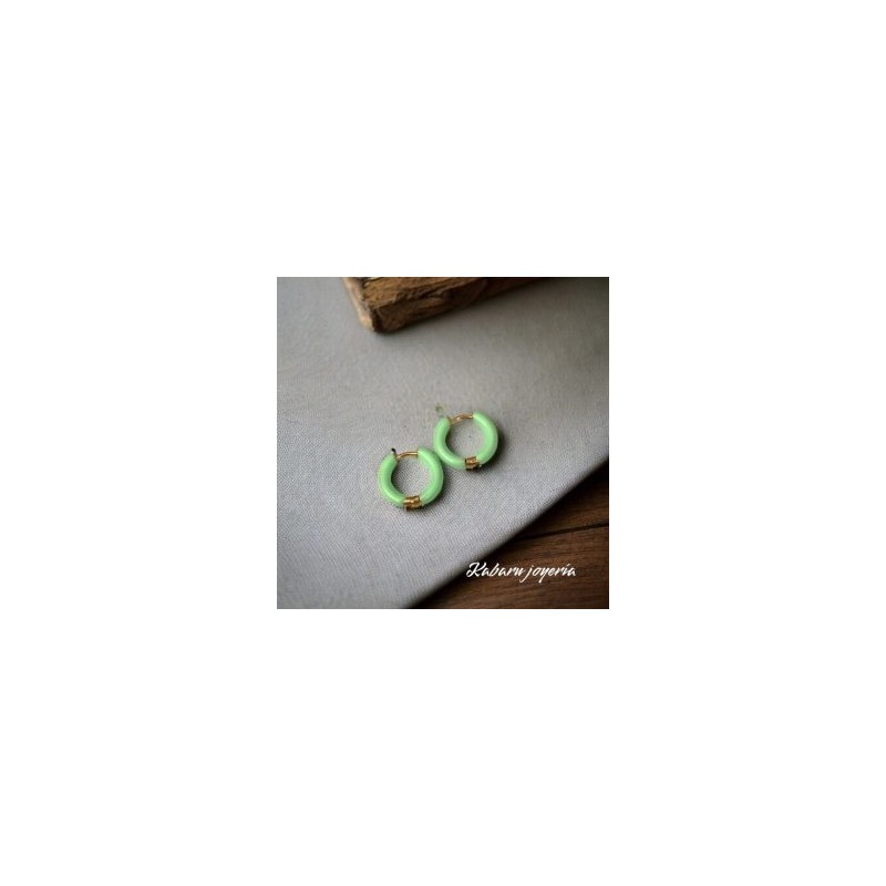 Aretes circulares acero inoxidable verde pistache