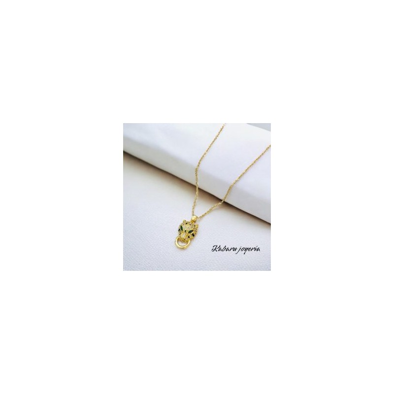 Collar dorado acero inoxidable cabeza de jaguar