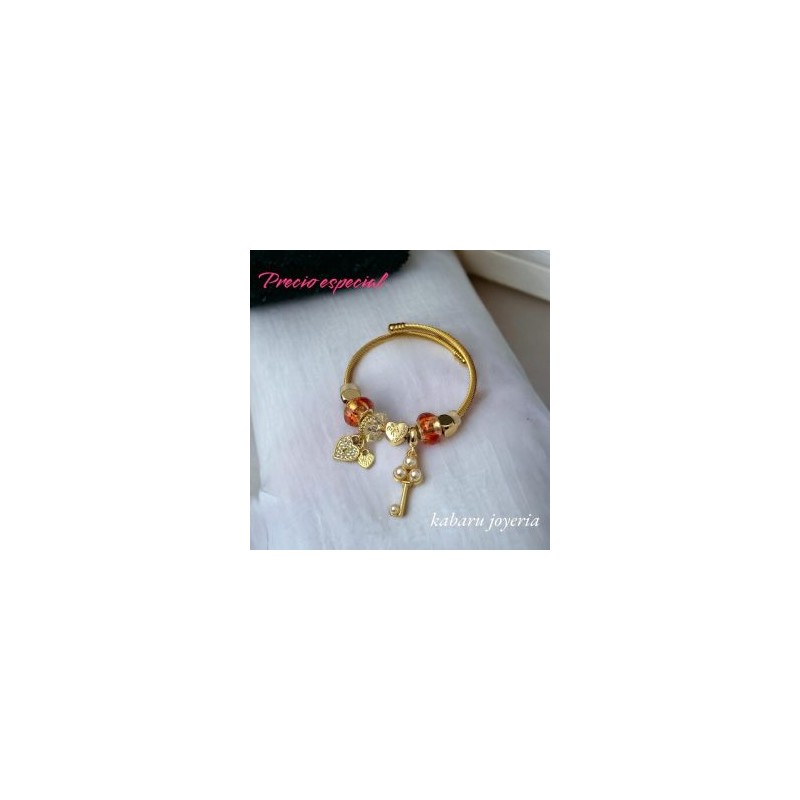 Pulsera charms acero inoxidable llave piedra roja