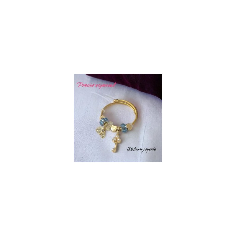 Pulsera charms acero inoxidable llave piedra verde