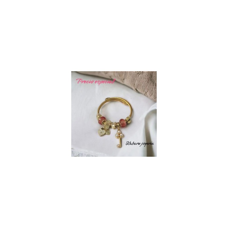 Pulsera charms acero inoxidable llave piedra rojo ceniza