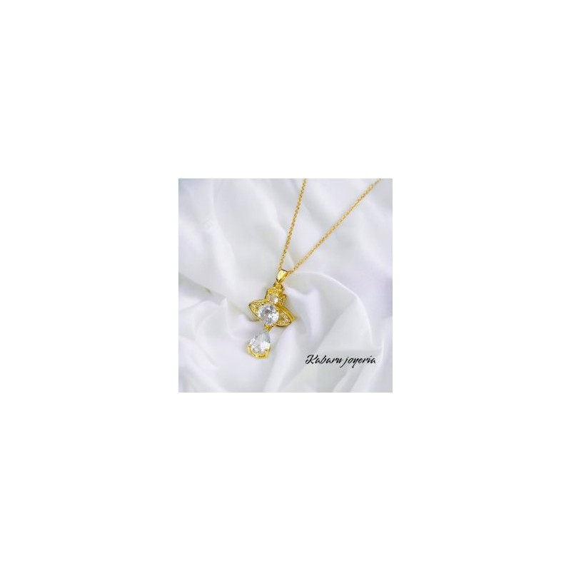 Collar dorado acero inoxidable saturno piedra blanca