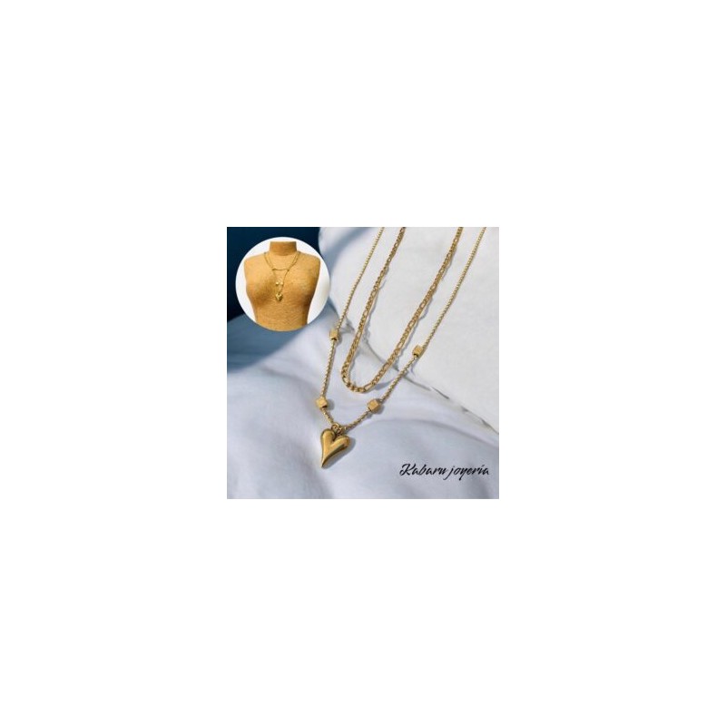 Collar 2 lienzos acero inoxidable corazon