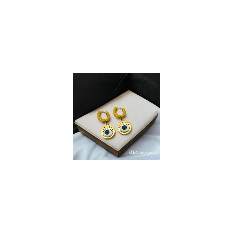 Aretes dorados circulares acero inoxidable ojo